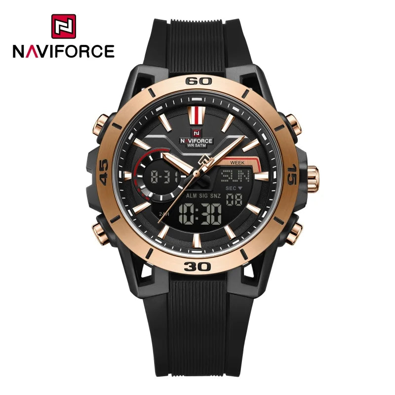 NAVIFORCE Men Watches Quartz Dual Display 50M Waterproof Chronograph Luminous Alarm Clock Male Business Sports Trendy Wristwatch