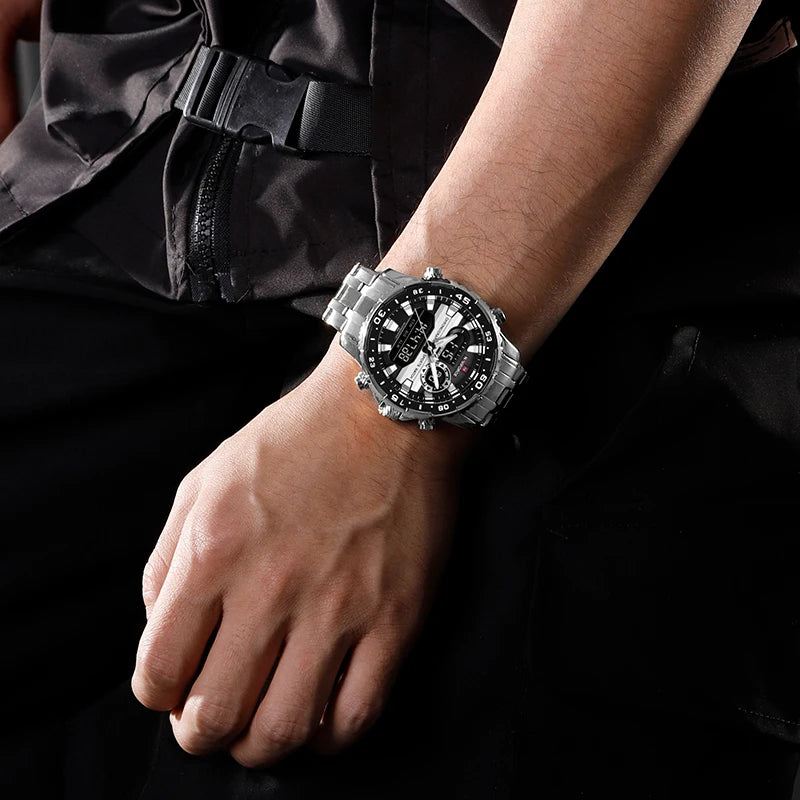Gifts for Boyfriends NAVIFORCE Men's Silver Black Quartz Watch LCD Digital Waterproof  Wristwatch Male Luminous Hands Date Clock