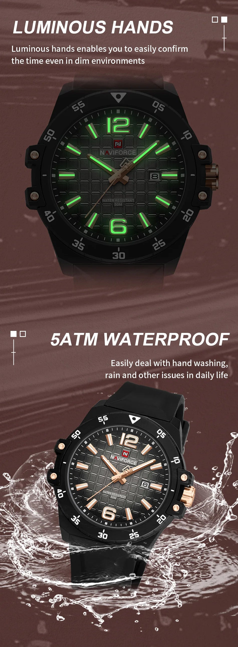 Original Brand NAVIFORCE Fashion Men's Watches Luxury Quartz Sport Silicone Band Wristwatch Waterproof Luminous Clock Male Gift