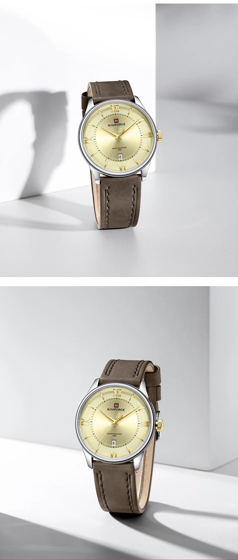 NAVIFORCE Watches For Men Quartz Sports Genuine Leather Strap 3ATM Waterproof Luxury Business Wristwatches Gift for Male New