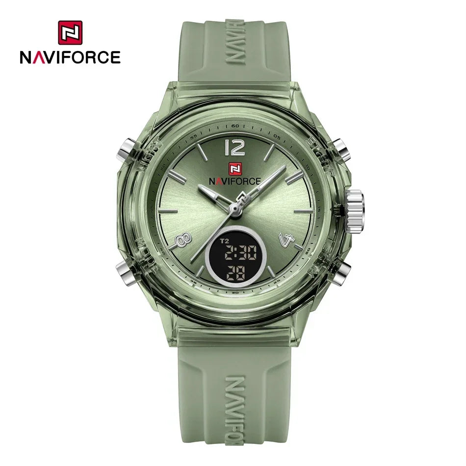 NAVIFORCE Sport Watches Women 50M Waterproof Lady Watch Lover Gifts Dual Time Display Wristwatch Digital LED Back Light Clock