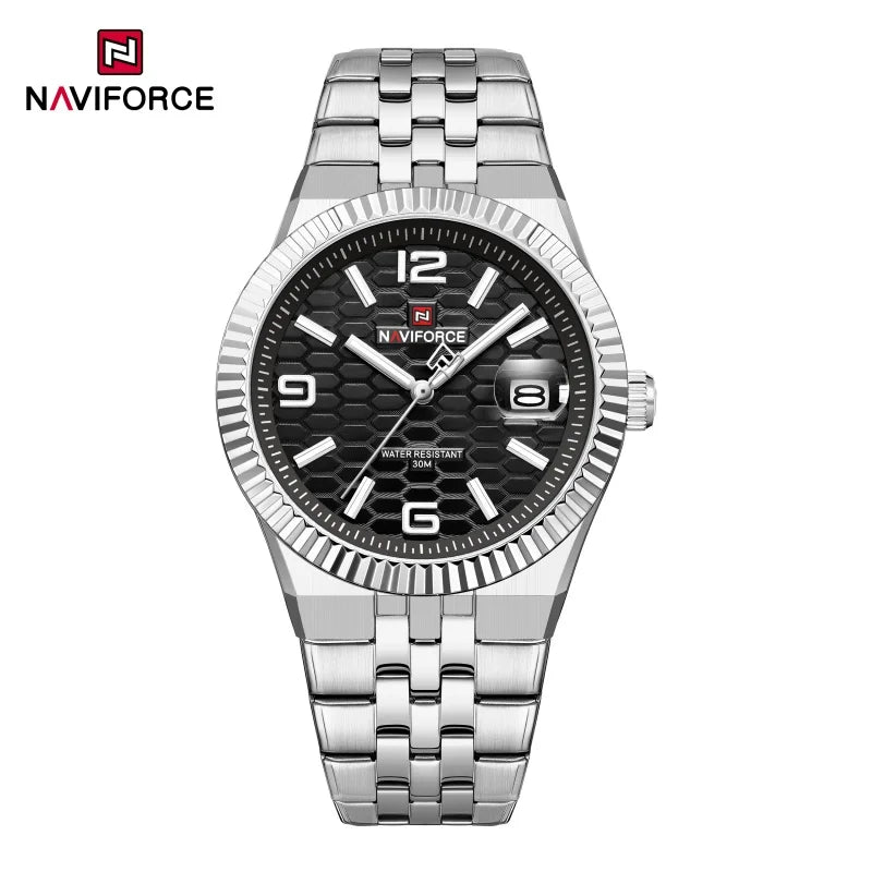 NAVIFORCE Men Watches Quartz Calendar Waterproof Luminous Magnifying Glass Window Stainless Steel Male Luxury Business Watches