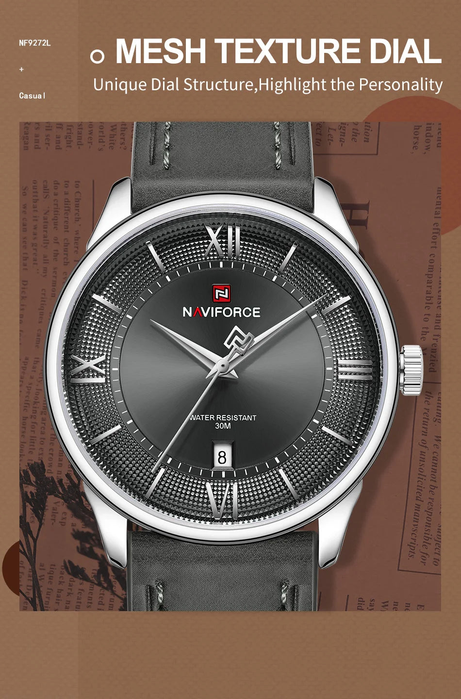 NAVIFORCE High Quality Men's Quartz Watch Date Display 3ATM Waterproof Leather Strap Male Fashionable Luxury Wristwatch Gift Box
