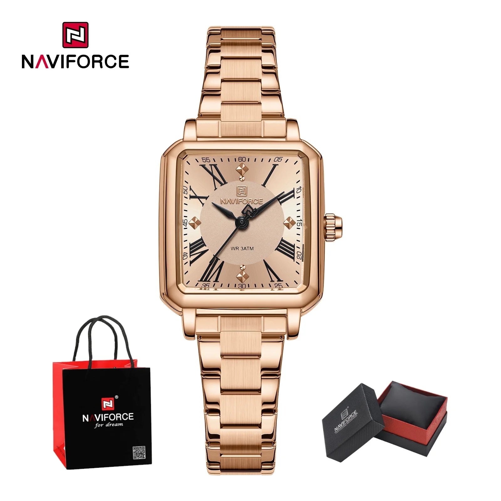 NAVIFORCE Elegant Stainless Steel Ladies Clock Women's 30M Waterproof Wristwatch Original  Double Snap Watch Women Fashion Gifts