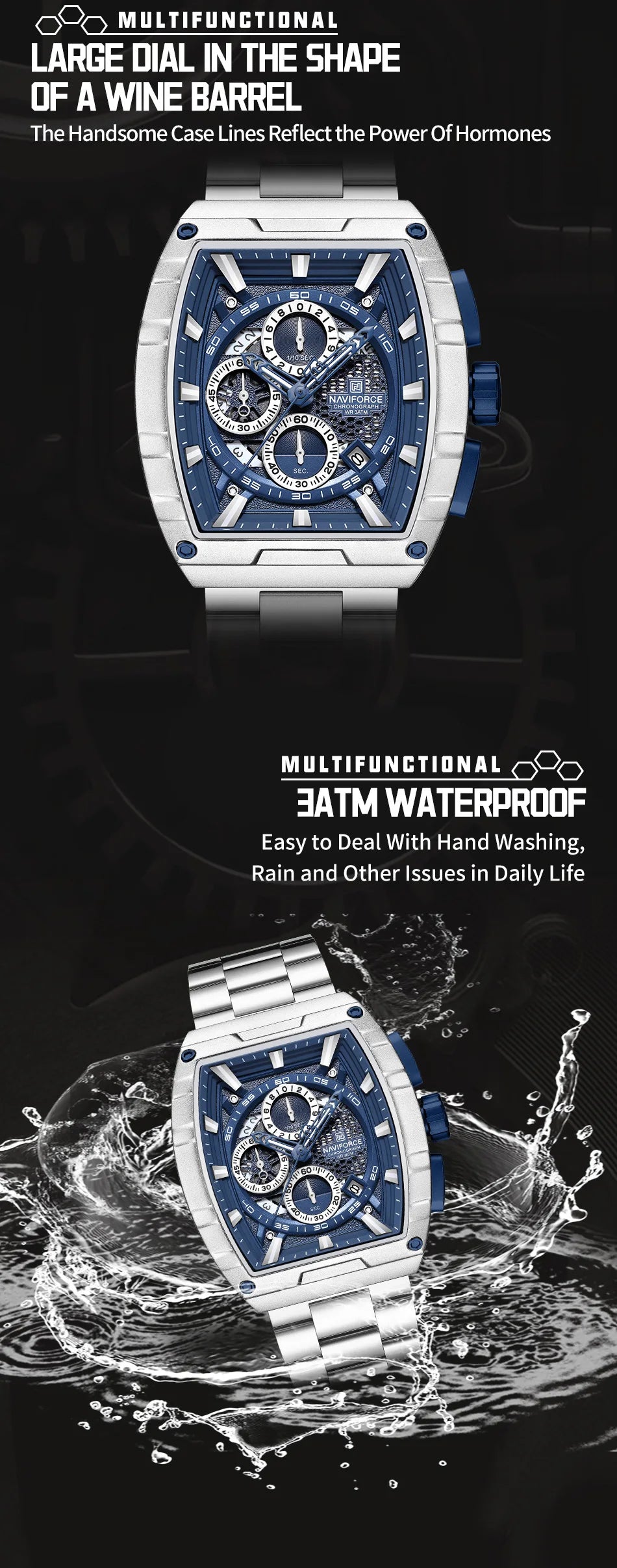 NAVIFORCE Man Watch Luxury Waterproof Stainless Steel Quartz Men's Watches Sports Auto Date Wristwatch Chronograph Simple Clocks