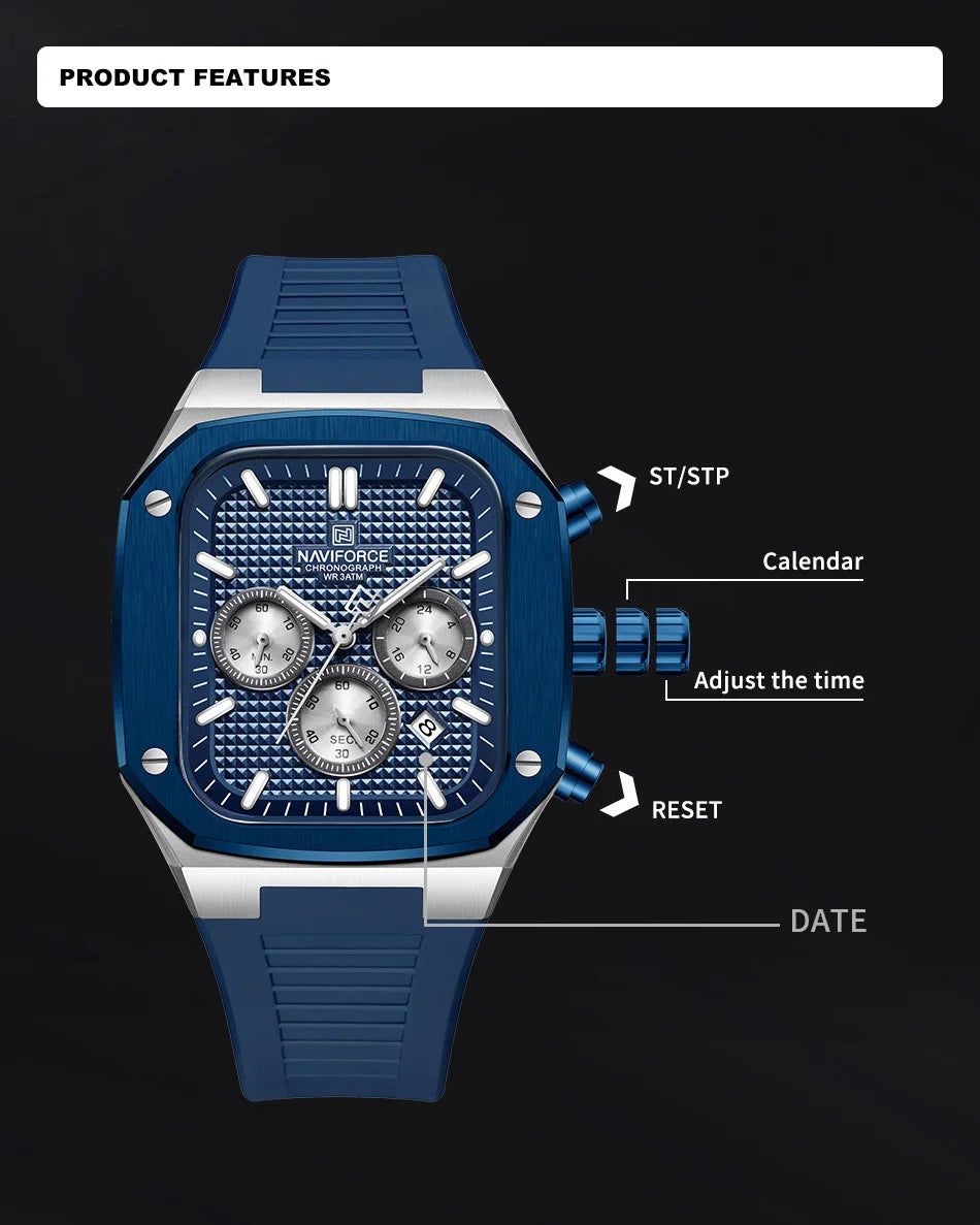 NAVIFORCE Luxury Men Watches Fashion Casual Waterproof Date Quartz Wristwatches Silicone Strap Luminous Clock Relogio Masculino