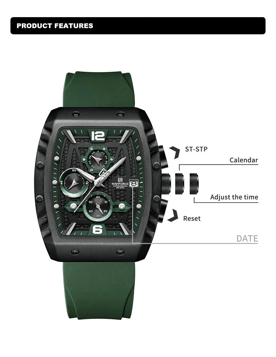 NAVIFORCE Brand 2023 New Men's Watches Luxury Silicone Strap Casual Quartz Wristwatches Sport Waterproof Clock Relogio Masculino