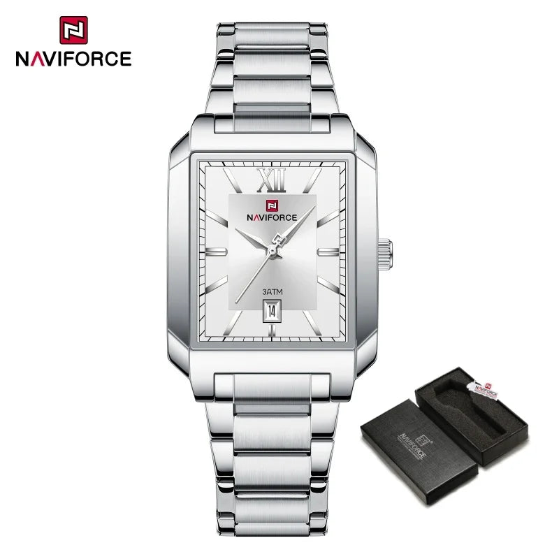 NAVIFORCE Luxury Couple Watch Stainless Steel Lover's Date Watches Quartz WristWatch For Women Men Simple Waterproof Clock Gift