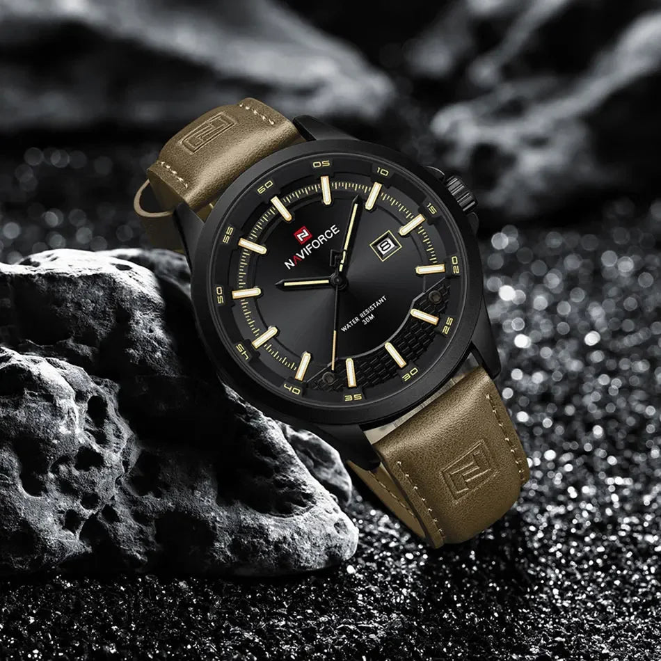NAVIFORCE Simple Original Leather Man Watches Waterproof Luminous Quartz Dress Watch Men's Business Hand Calendar Clock Gifts