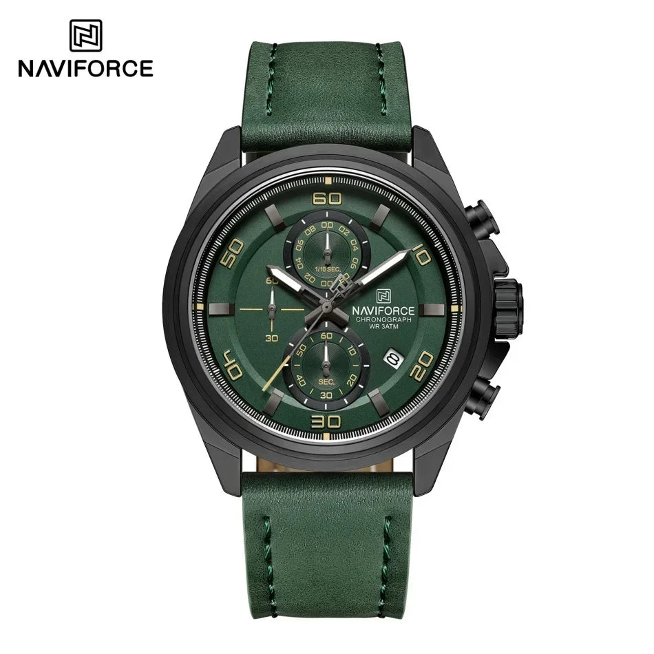 Original NAVIFORCE Business Luxury Leather Strap Men Watches Sports Chronograph Watch for Man 3ATM Waterproof Quartz Wristwatch