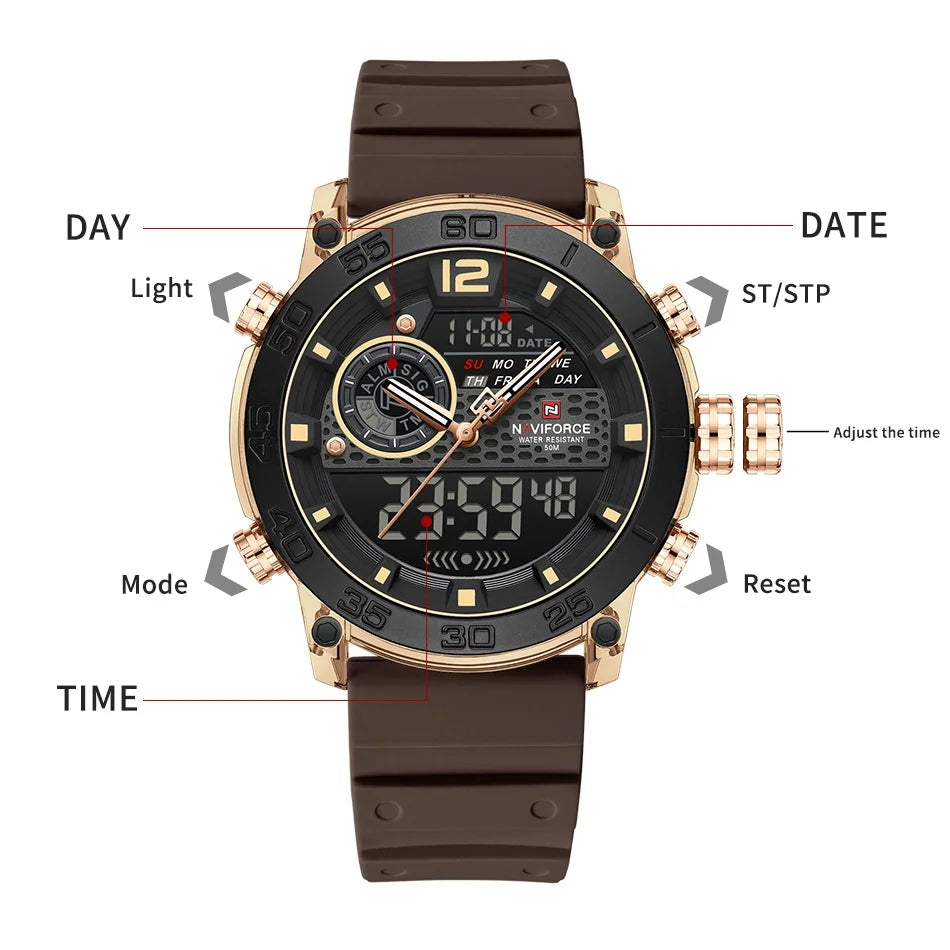 Men Watch NAVIFORCE Fashion Casual Quartz Luminous Watches  Waterproof  Wristwatch Silicone Band Day and Date Display Clock 6104