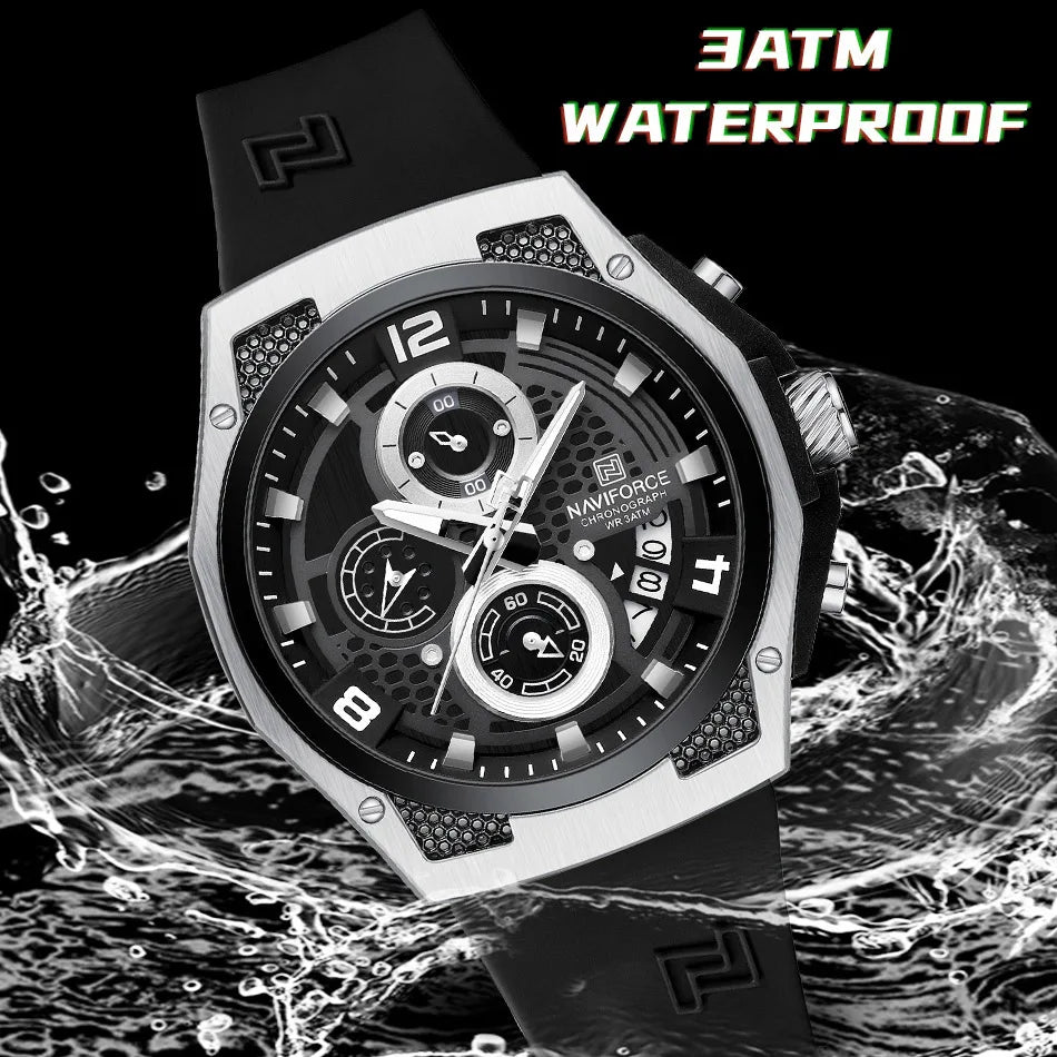 NAVIFORCE Fashion Men's Wristwatch Silicone Strap Casual Sports 3ATM Water Resistant Male Quartz Watch In Luxury Package Gifts