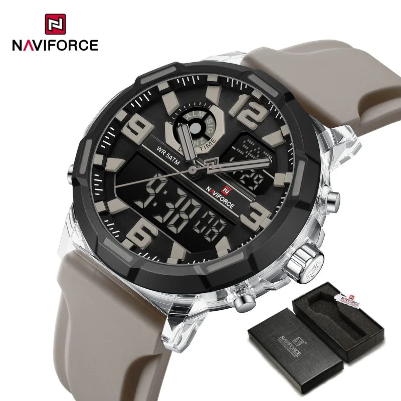NAVIFORCE Quartz Dual Display Wristwatch for Men 50M Waterproof Silicone Band Multifuntion Clock Male Fashion Daily Sports Watch