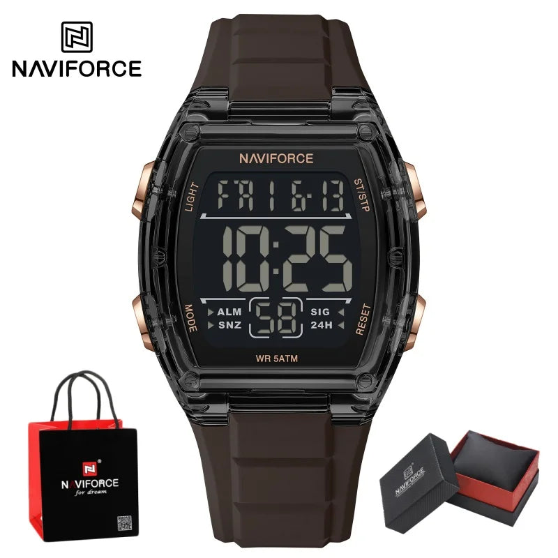 NAVIFORCE Men's Stylish Daily Wear Watch LCD Digital 5ATM Waterproof Date Week Display Male Sports Outdoor Wristwatch Gifts Box