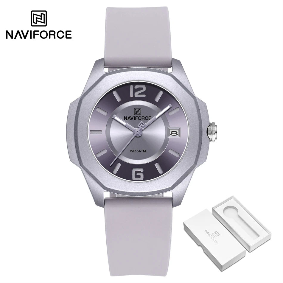 High Quality NAVIFORCE Women's Luxury Elegant Quartz Watch Simple Style Silicone Strap 3ATM Waterproof Wristwatches Reloj Mujer