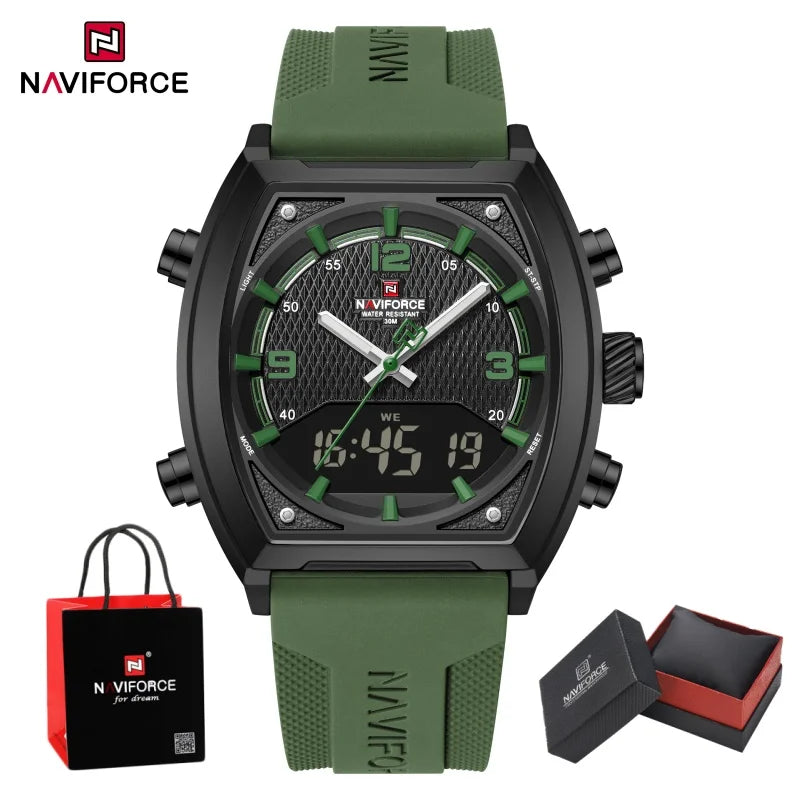 NAVIFORCE Fashionable Man's Quartz Watch Waterproof Dual Display Luminous Military Style Male Sports Wristwatch Gifts Box NF9242