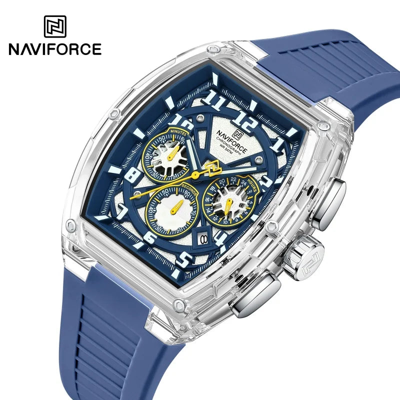 NAVIFORCE Men Fashion Watches Quartz Multifunction Chronograph 50M Waterproof Clock Silicone Strap Male Outdoor Sport Wristwatch