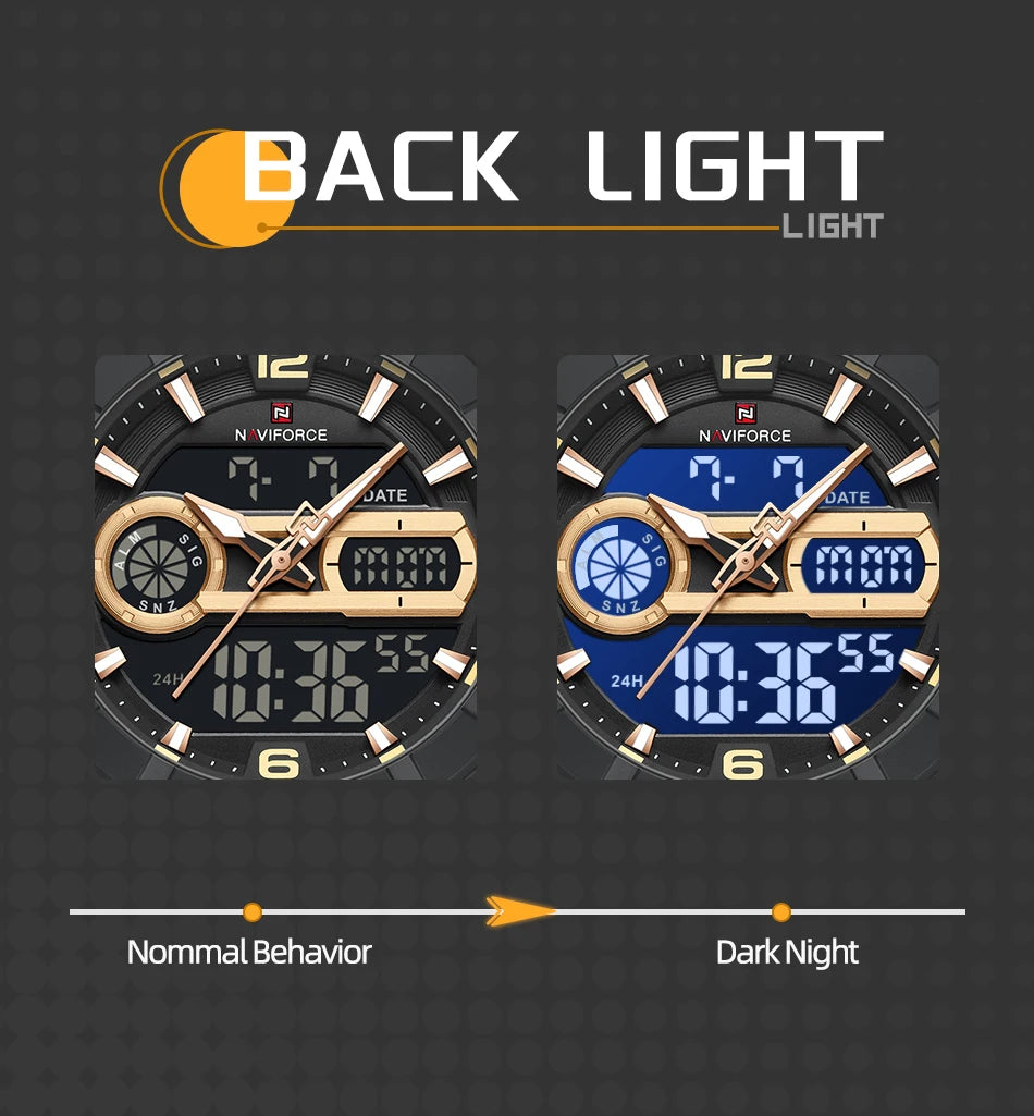 NAVIFORCE Men Watch Fashion Sports Waterproof Alarm Countdown Automatic Calendar Display Luxury Brand Men Original Quartz Watch