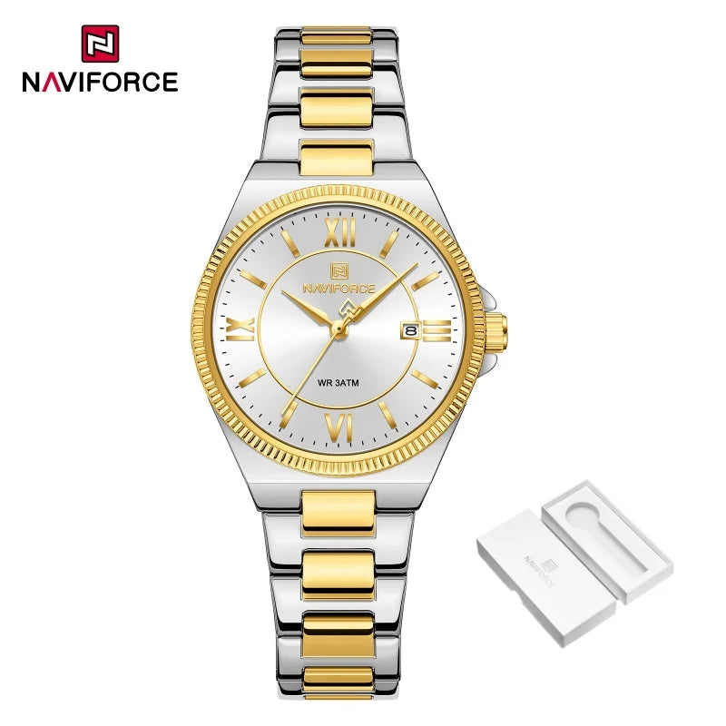 NAVIFORCE 2026 Women's Sports Luxury Quartz Wristwatch 3ATM Waterproof Stainless Steel with Calender Casual Fashion for Gift
