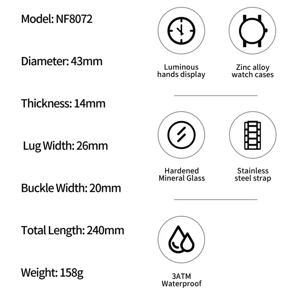 NAVIFORCE Man Watch Stainless Steel Sport Military Wristwatch Luxury Men Watches Luminous Waterproof Chronograph Quartz  Gifts