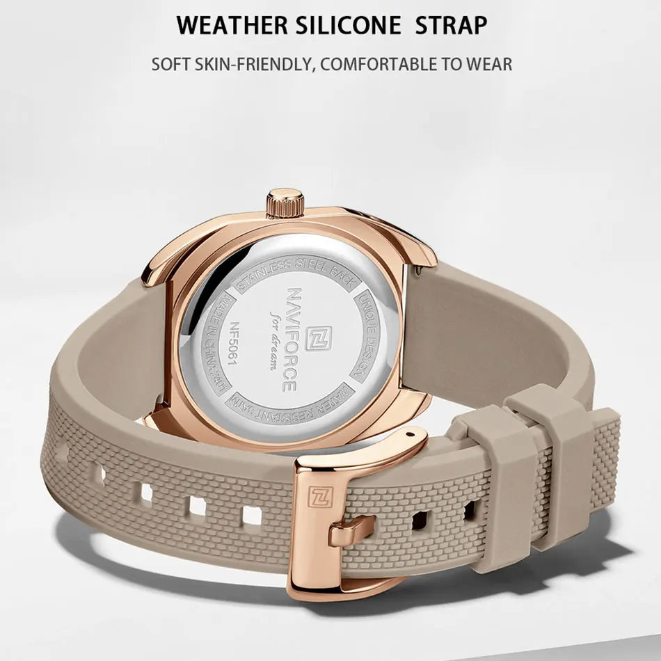 NAVIFORCE Simple Women Watches Luxury Design Silicone Watch Ladies Quartz Wristwatch Womens Polygon Dial Luminous Reloj Mujer