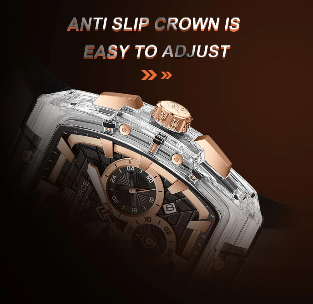 NAVIFORCE Men's Quartz Watch Waterproof Luminous Chronograph with Date Display 24-Hour Male Military Sports Wristwatch Gift Box