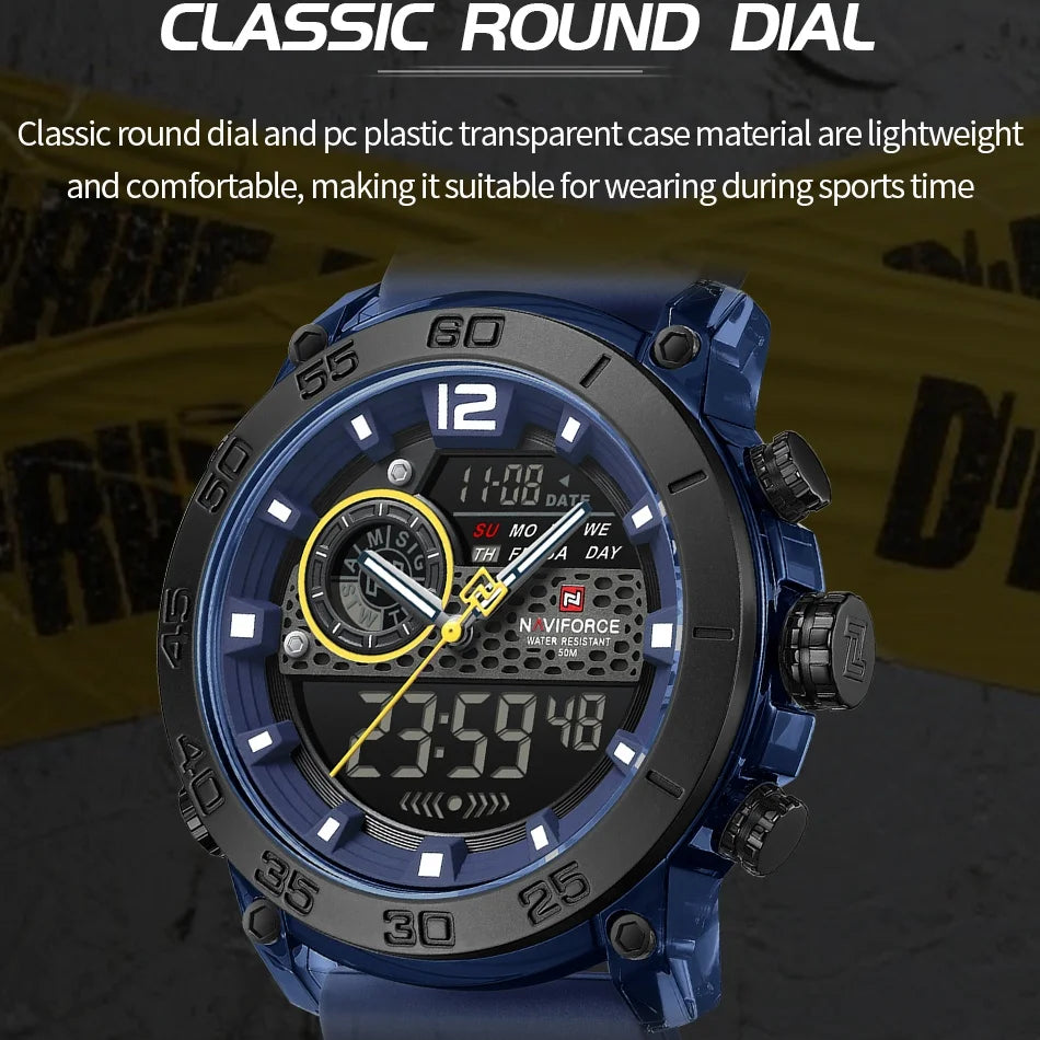 NAVIFORCE Men's Watch PC Material Analog LCD Digital Display Sport Waterproof Quartz Wristwatch Date Chronograph Luminous Clock