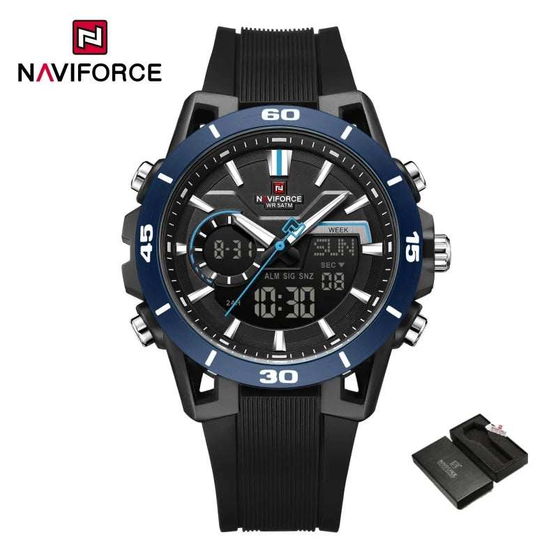 NAVIFORCE Men Watches Quartz Dual Display 50M Waterproof Chronograph Luminous Alarm Clock Male Business Sports Trendy Wristwatch