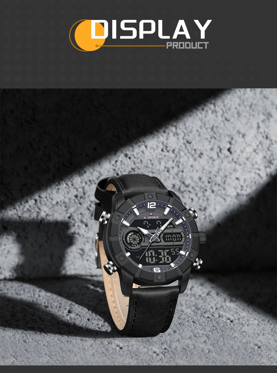 NAVIFORCE Men Quartz Watch Dual Time Date Night Illumination Classic Business Male Clock Luxury Original Waterproof Wristwatch