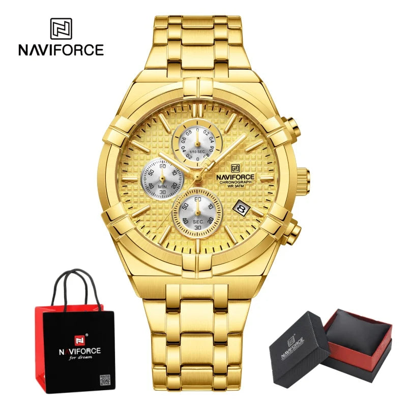 NAVIFORCE Original Watches for Man Waterproof Quartz Chronograph Luminous Stainless Steel Father's Day Male Wristwatch Gift Box