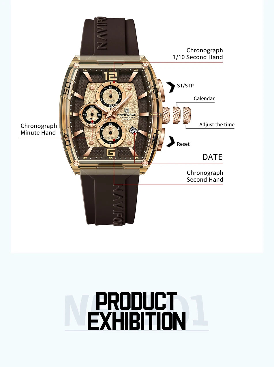 NAVIFORCE Watches for men luxury Sports Waterproof Silicone Band Quartz Wristwatch Luminous Chronograph Clock Gift+ Box