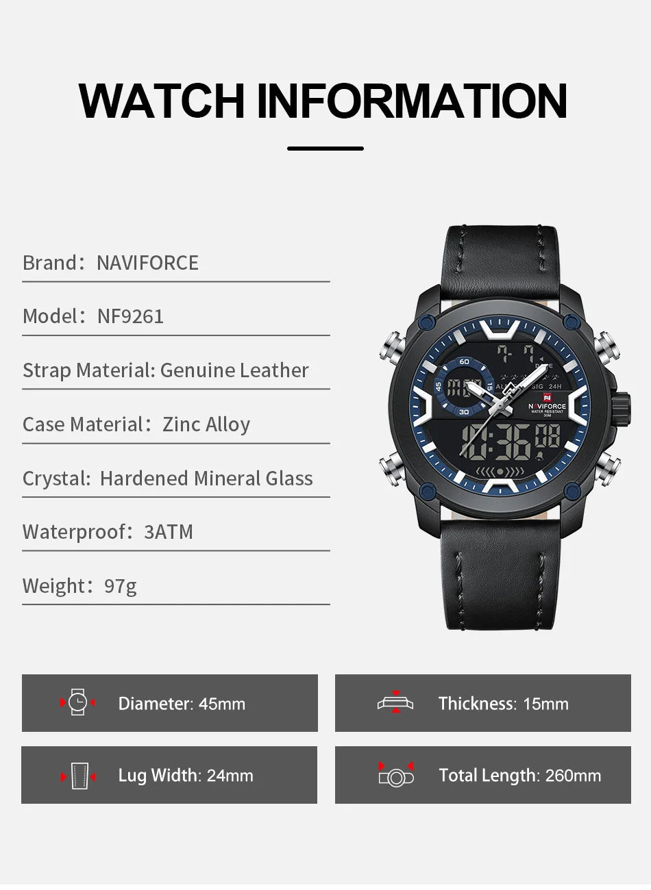 New NAVIFORCE Brand Watch Men Genuine Sports Watches Men's Army Military Quartz Wristwatch Chronograph Male Date and Date Clock
