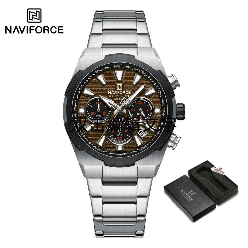 NAVIFORCE Watch For Men Mutifunction Chronograph Quartz Wristwatches Calendar display Military 24 Hours Luminous New Men Clock