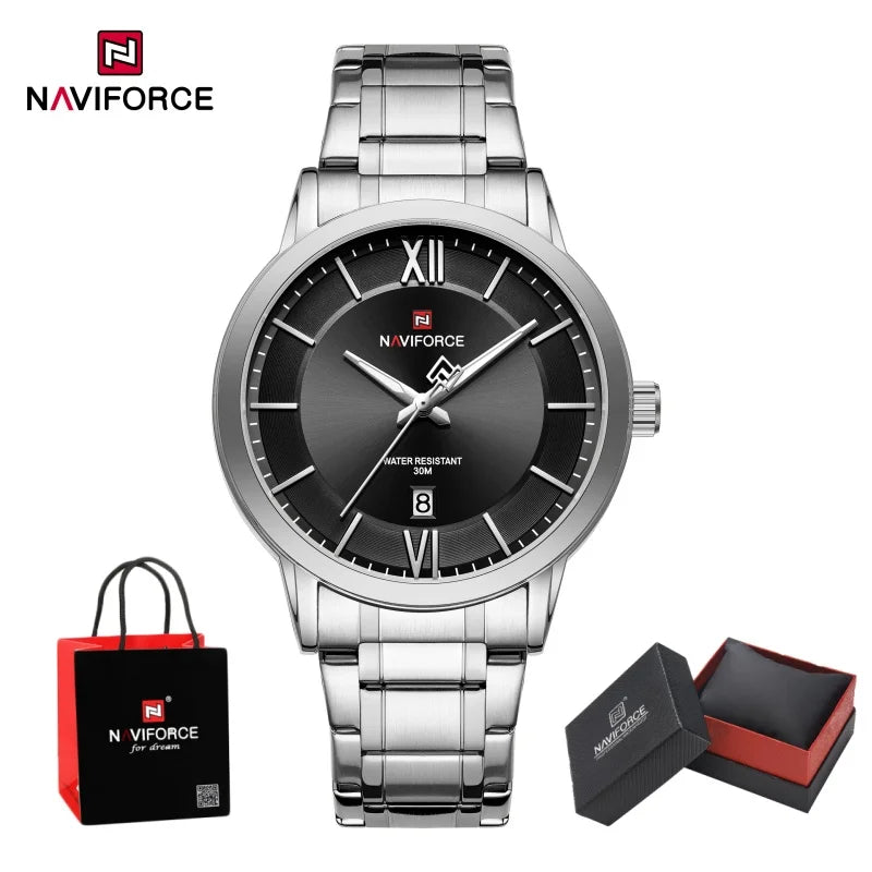 NAVIFORCE Original Watches for Men Quartz Waterproof Calendar Clock Steel Strap Military Luxury Sports Male Wristwatch Gift Box
