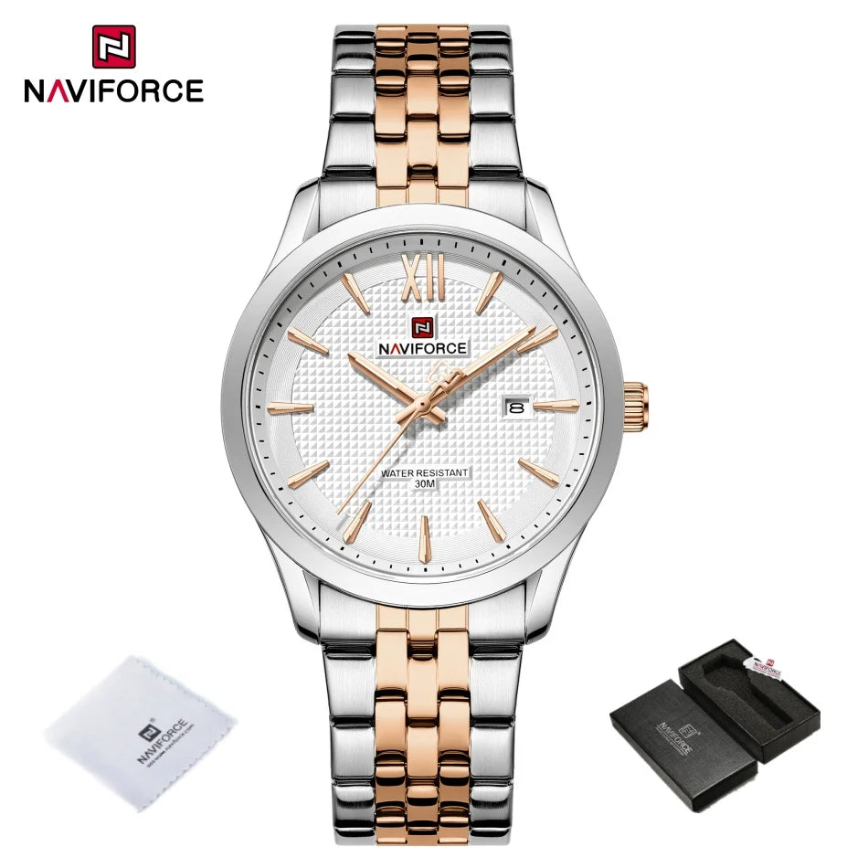 New Style NAVIFORCE Ultra Thin 9mm Minimalist Fashion Quartz Watch for Men Steel Band Auto Date Male Waterproof GIft Wristwatch