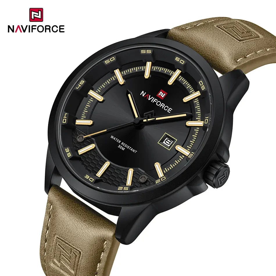 NAVIFORCE Quartz Dress Watch For Men Simple Original Leather Man Watches Waterproof Luminous Business Hand Calendar Clock Gift