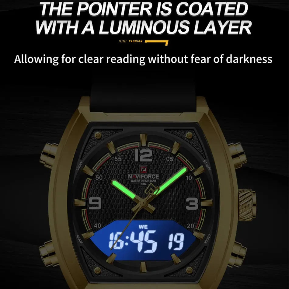 NAVIFORCE Men Sport Watches Dual Time Analog Digital Watch Quartz 30m Waterproof Watch Military Clock Sport 2025 Men Wristwatch