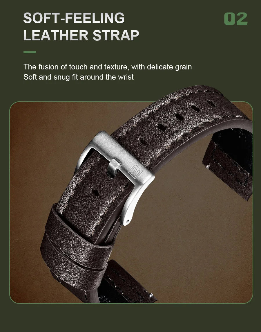 NAVIFORCE Men's Quartz Calendar Watch 3ATM Waterproof Leather Strap Casual Fashion Business Daily Wear Male Wristwatch Gift Box