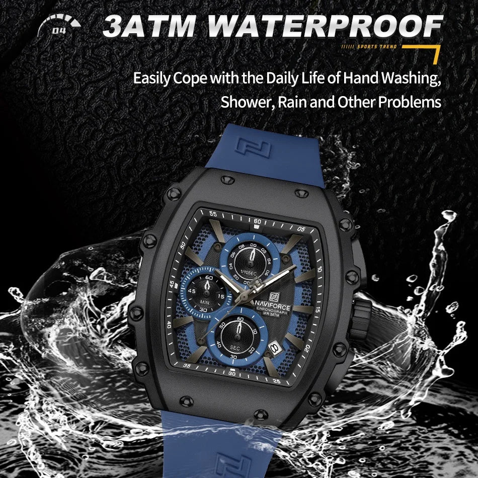 NAVIFORCE Men's Watch Quartz Chronograph Waterproof Date Display Steel Band Hot Business Fashion Casual Sports Male Gifts NF8070