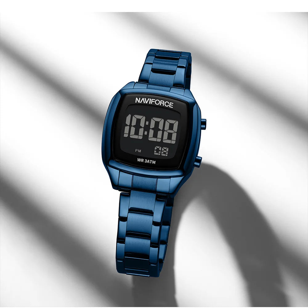 NAVIFORCE 2026 Watches for Women LCD Digital Waterproof Stainless Steel Strap Female Casual Fashion Daily Wear Wristwatch NF5047