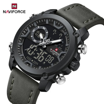 NAVIFORCE Men Watch Business Casual Fashion Dual Display Sport Genuine Strap Alarm Mode Quartz Wristwatch Man Waterproof Watch