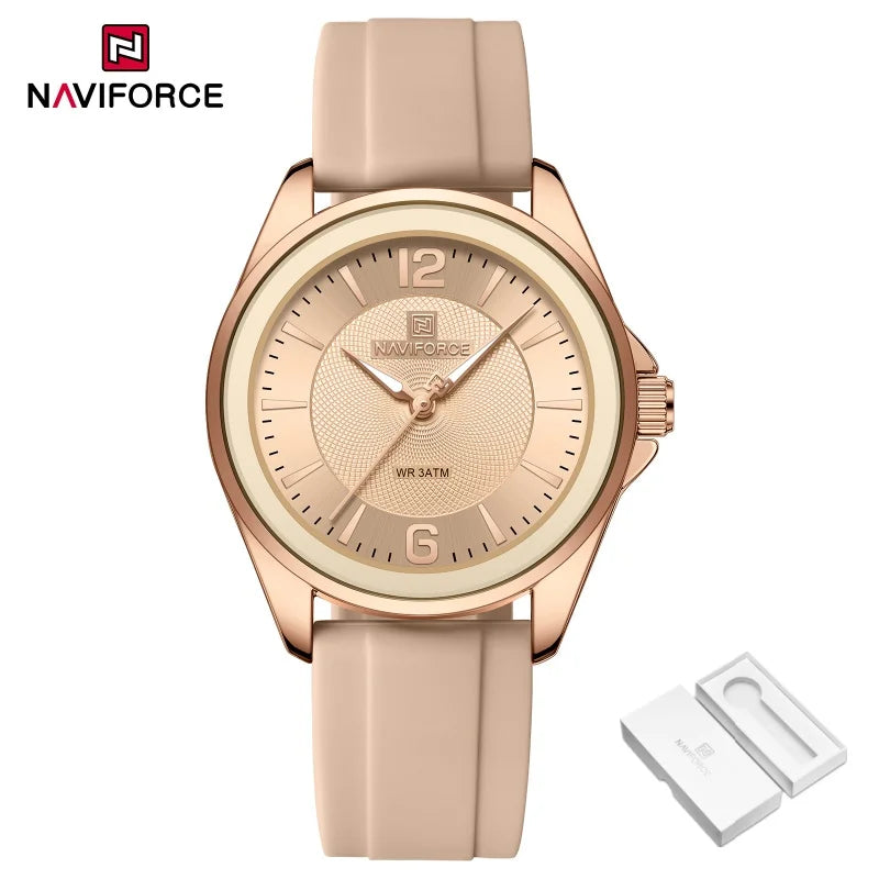 NAVIFORCE Women's Sports Casual Quartz Watch Comfortable Silicone Strap 3ATM Waterproof Wristwatch Relogios Feminino Gift Clock