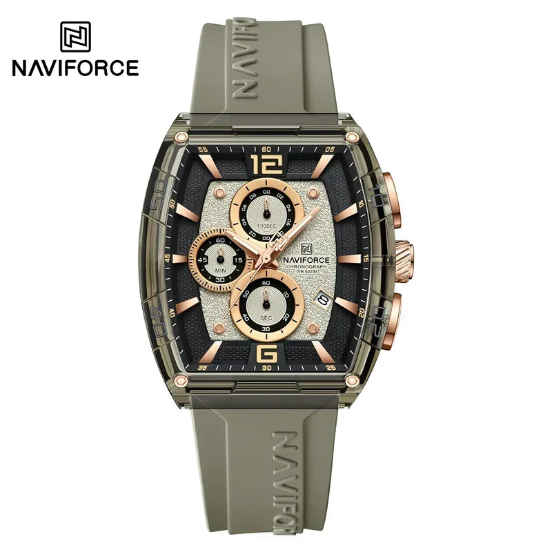 NAVIFORCE Men's Quartz Sports Casual Watch Silicone Strap Wristwatches Chronograph Waterproof Luminous Hands Man Auto Date Clock