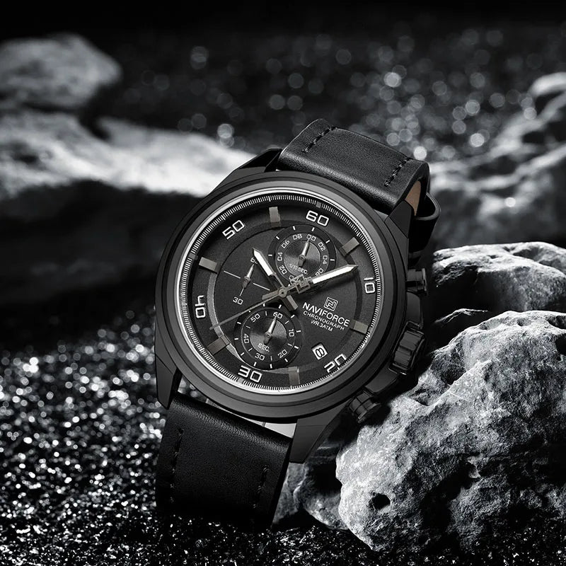 Original NAVIFORCE Business Luxury Leather Strap Men Watches Sports Chronograph Watch for Man 3ATM Waterproof Quartz Wristwatch