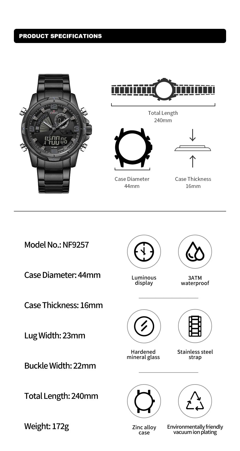 NAVIFORCE Luxury Mens Watches Military Chronograph Alarm Mode Quartz Wristwatches For Men Sports Month Calendar Waterproof Gift