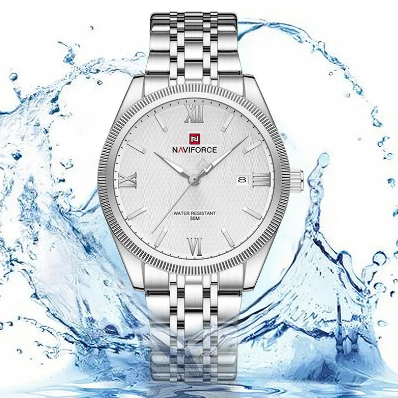 NAVIFORCE Lover Watch Quartz Calendar Display 30M Waterproof Steel Strap Fashion Luxury Couple Wristwatch for Men and Women Gift