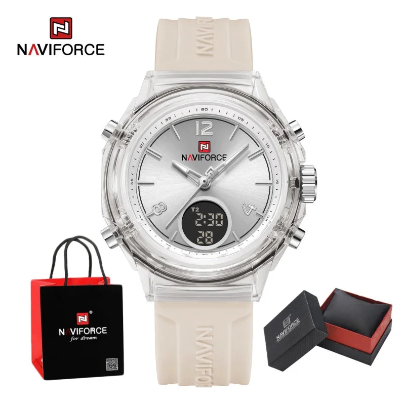 NAVIFORCE Quartz Wristwatches Dual Time Display Top Brand Women's Watch Outdoor Sports Waterproof Watches Rubber Package Gifts