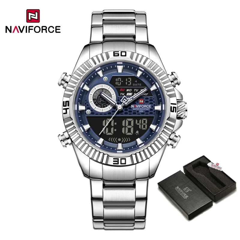 NAVIFORCE Men's Watch Quartz Dual Display 3ATM Waterproof Luminous Chronograph Alarm Clocks Male Luxury High Quality Wristwatch