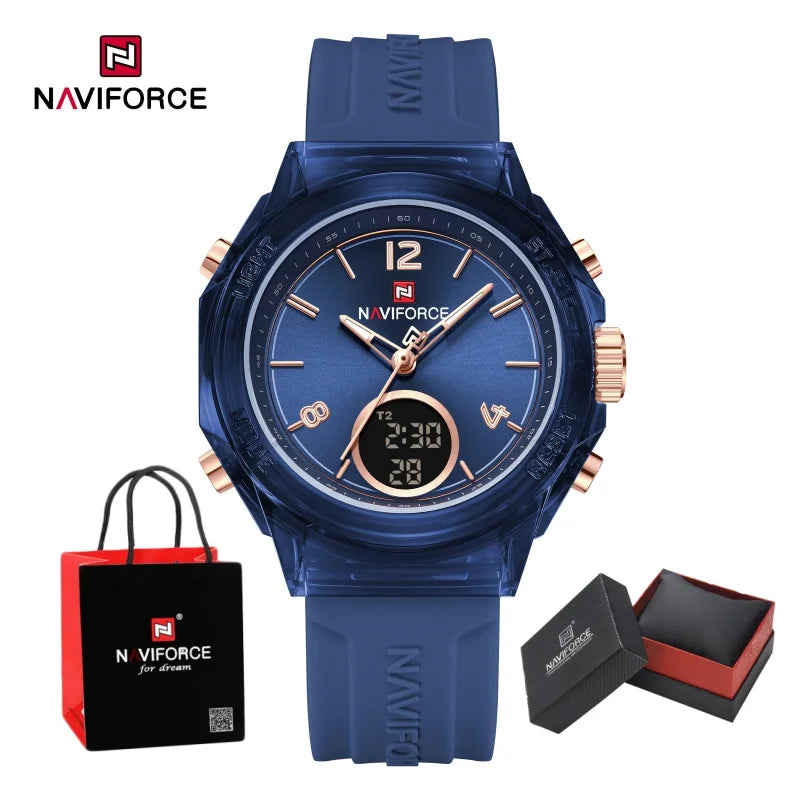 NAVIFORCE Quartz Wristwatches Dual Time Display Top Brand Women's Watch Outdoor Sports Waterproof Watches Rubber Package Gifts