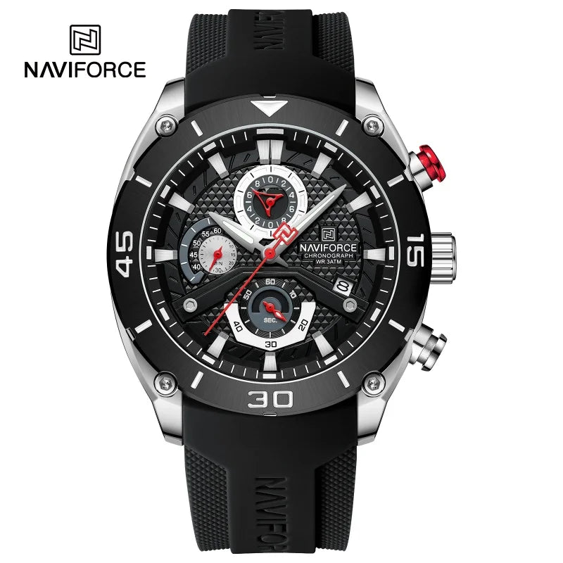 NAVIFORCE Man's Watch Quartz Chronograph 30M Waterproof Luminous Date Display Silicone Strap Trends Sports Wristwatch for Men